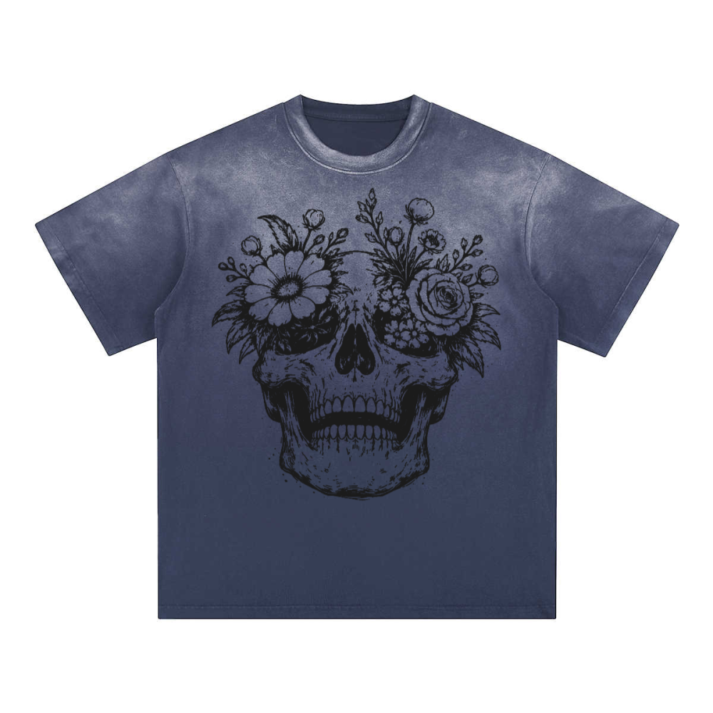 Unisex Heavyweight Washed Gradient T-Shirt Bloom Skull