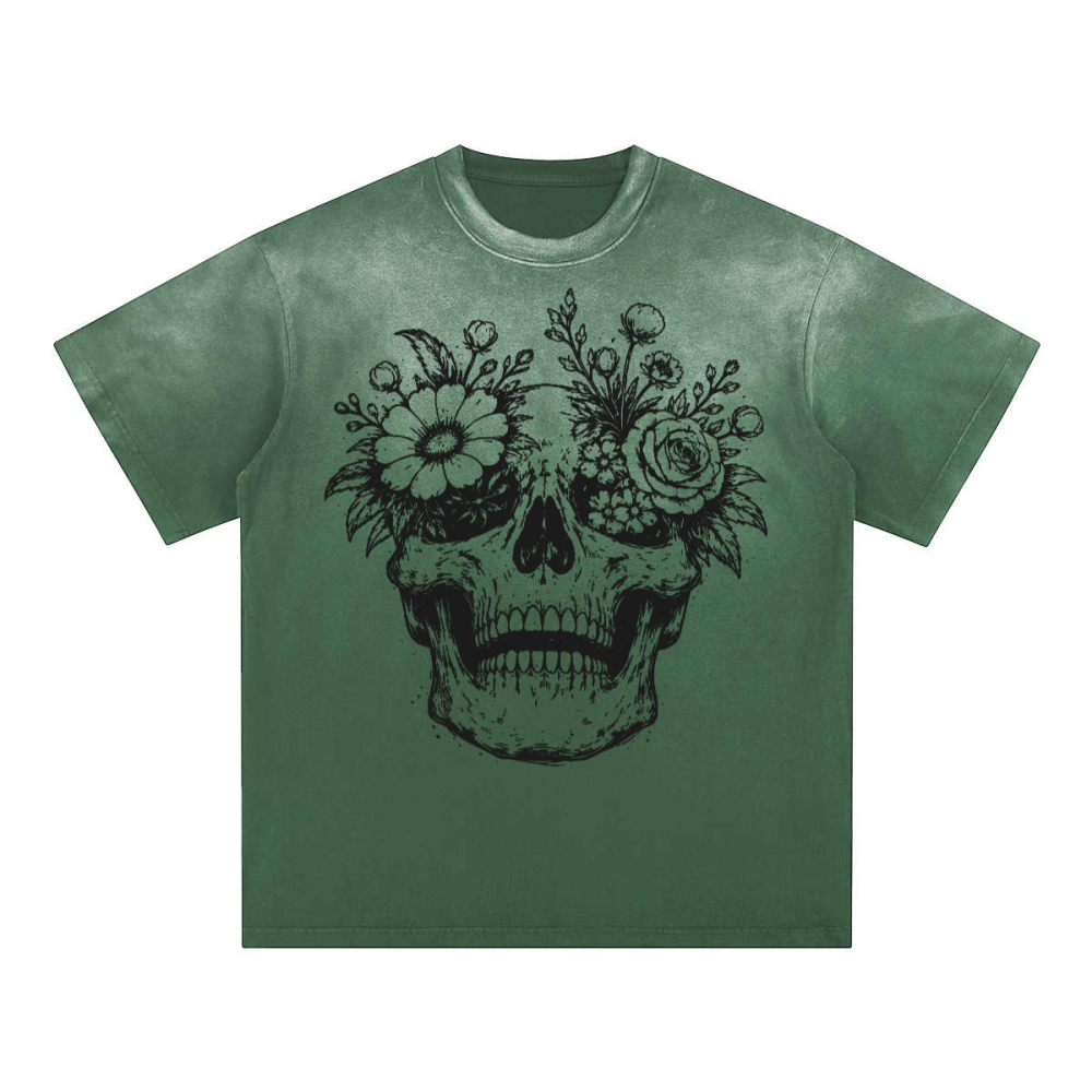 Unisex Heavyweight Washed Gradient T-Shirt Bloom Skull