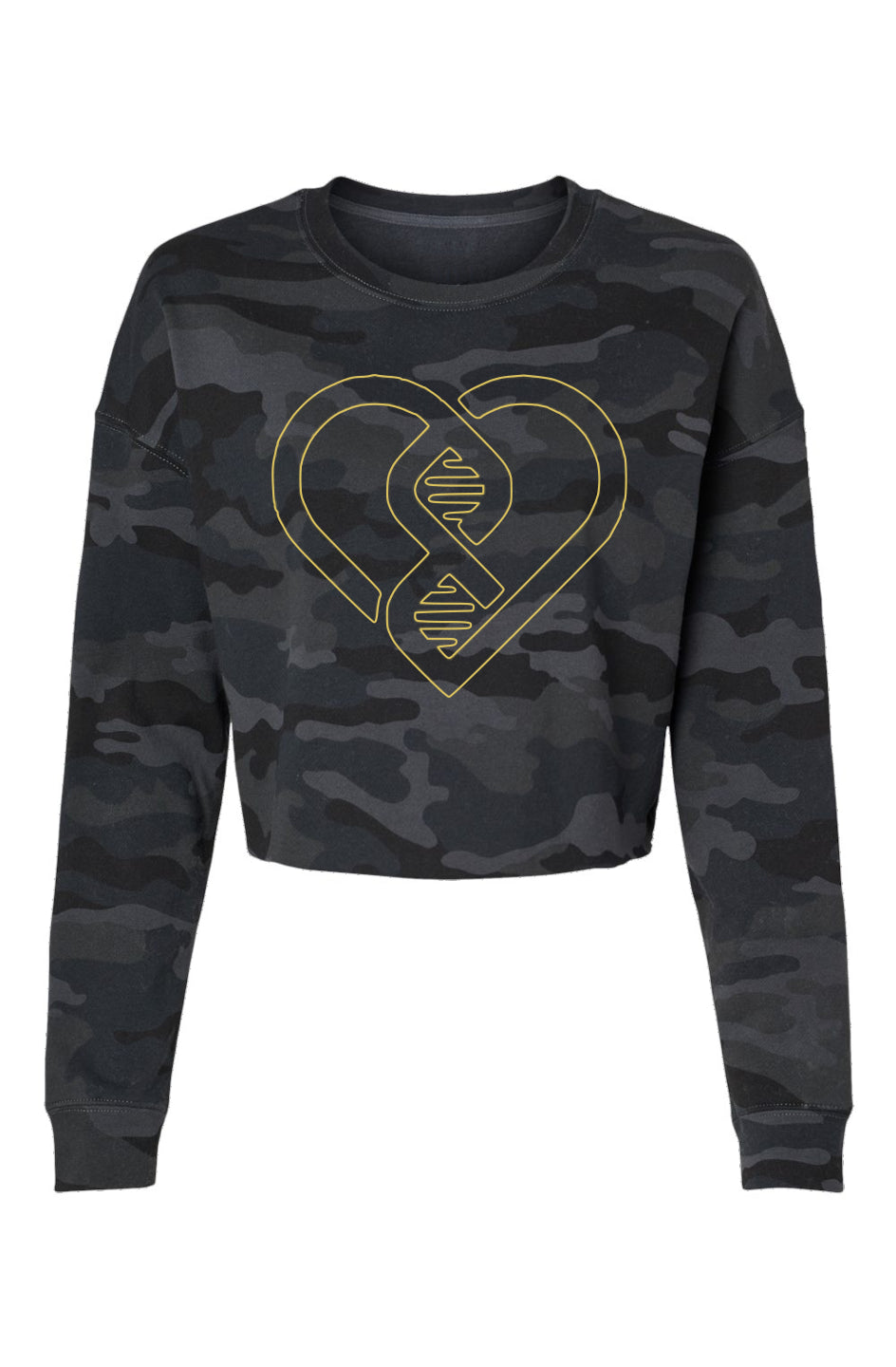 DNA Heart Outline (Gold) - Lightweight Camo Crop Crew