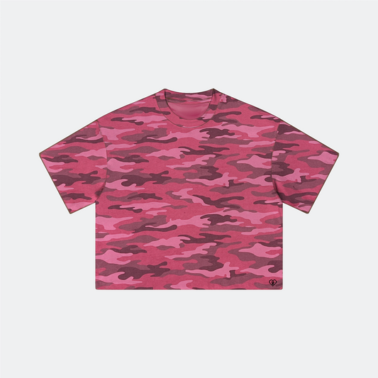 Premium Heavyweight Boxy Cropped Rose Camo T-Shirt