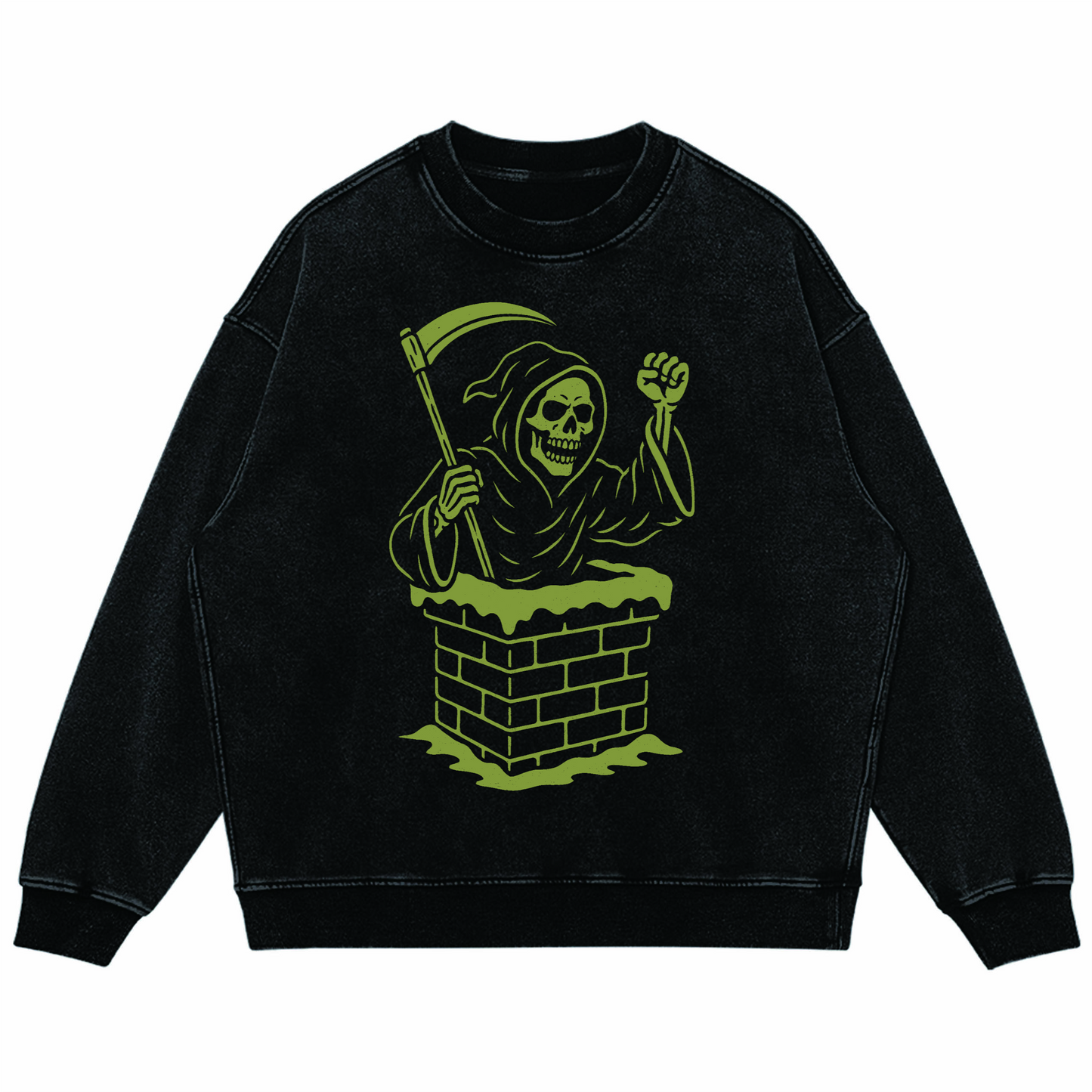 Super Heavyweight Oversized Faded Sweatshirt - Grim Santa - Halloween Christmas