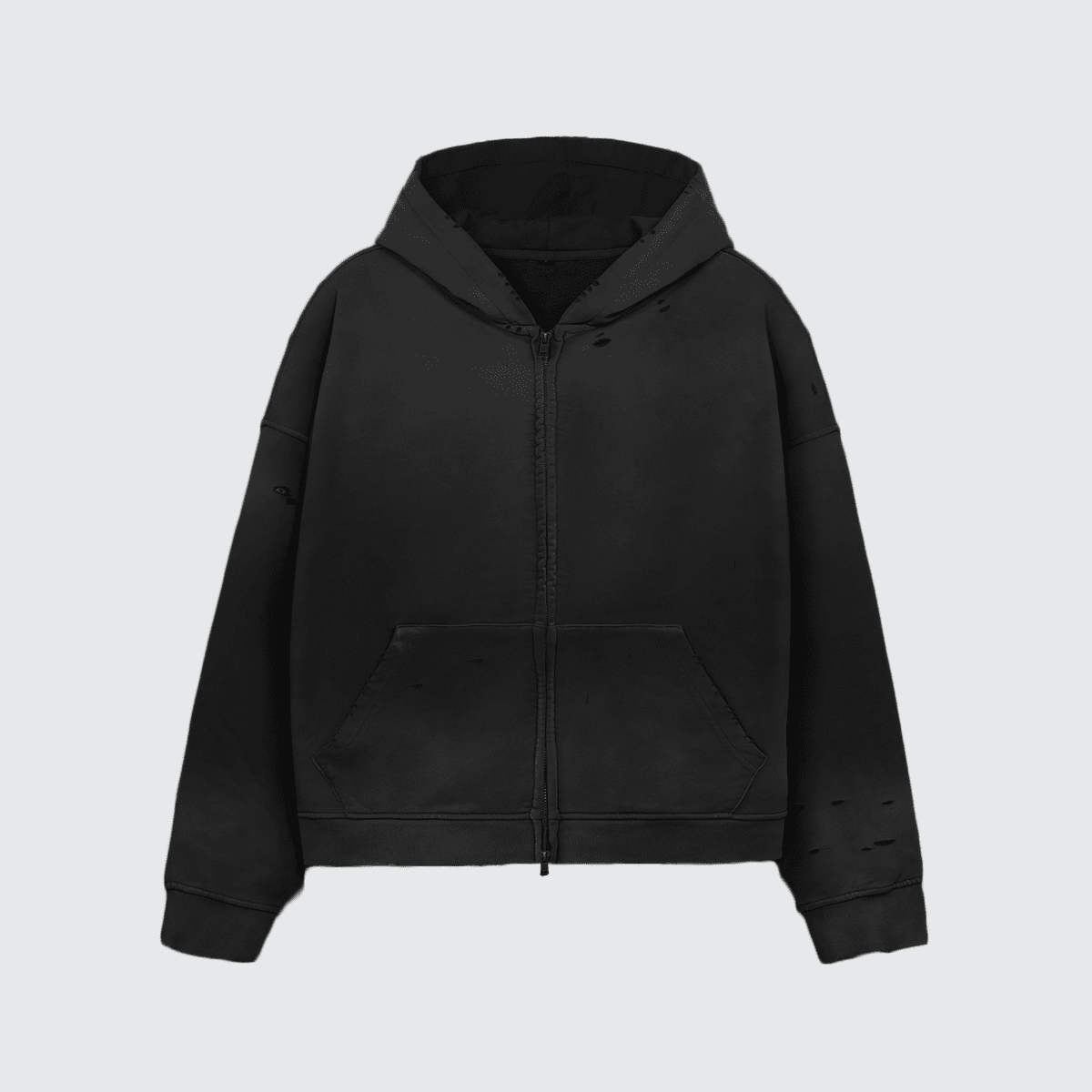 Heavyweight Distressed Dystopian Streetwear Zip-Up Hoodie