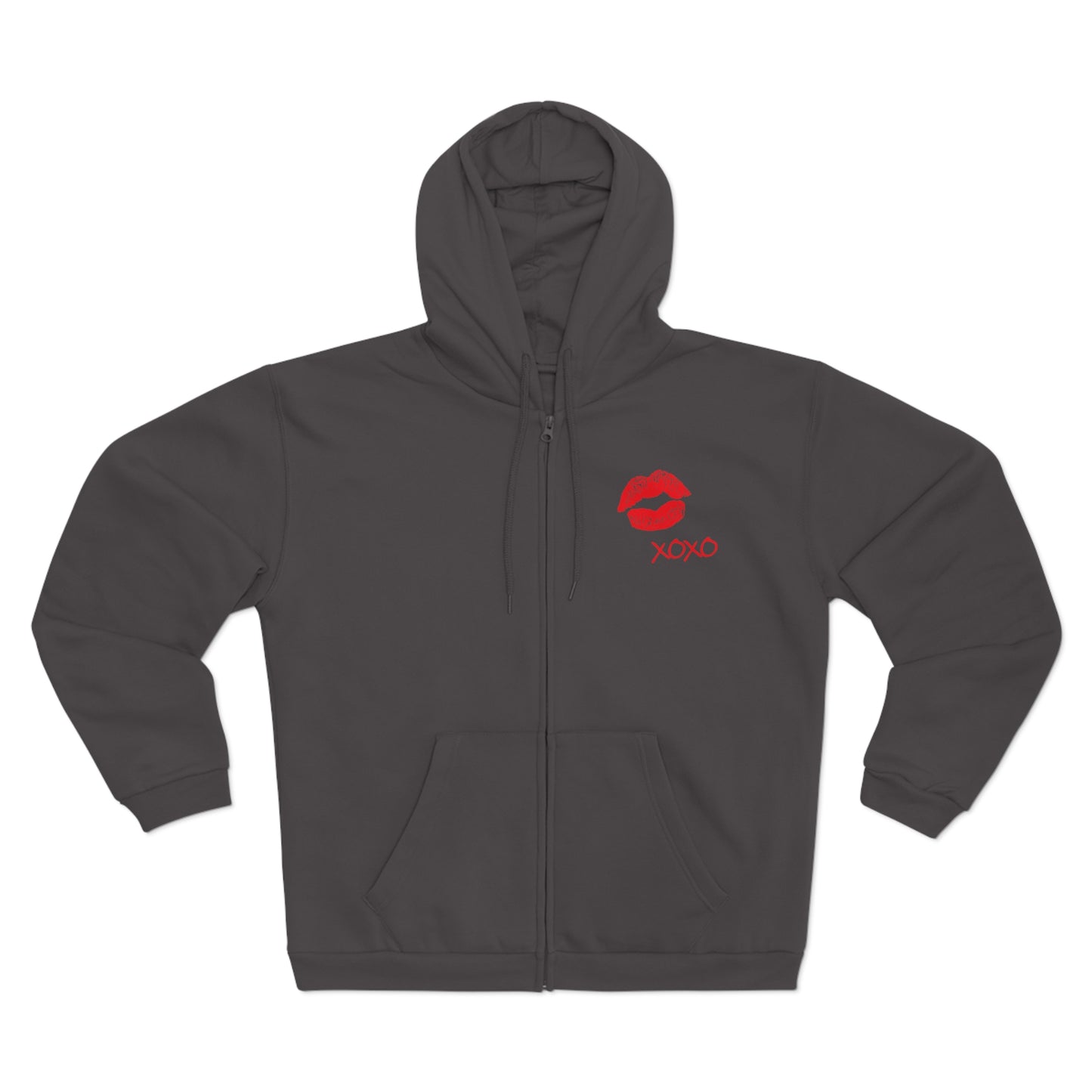 Lipstick Kiss Zip Hoodie — Red Lips XOXO Graphic Zip-Up Hoodie