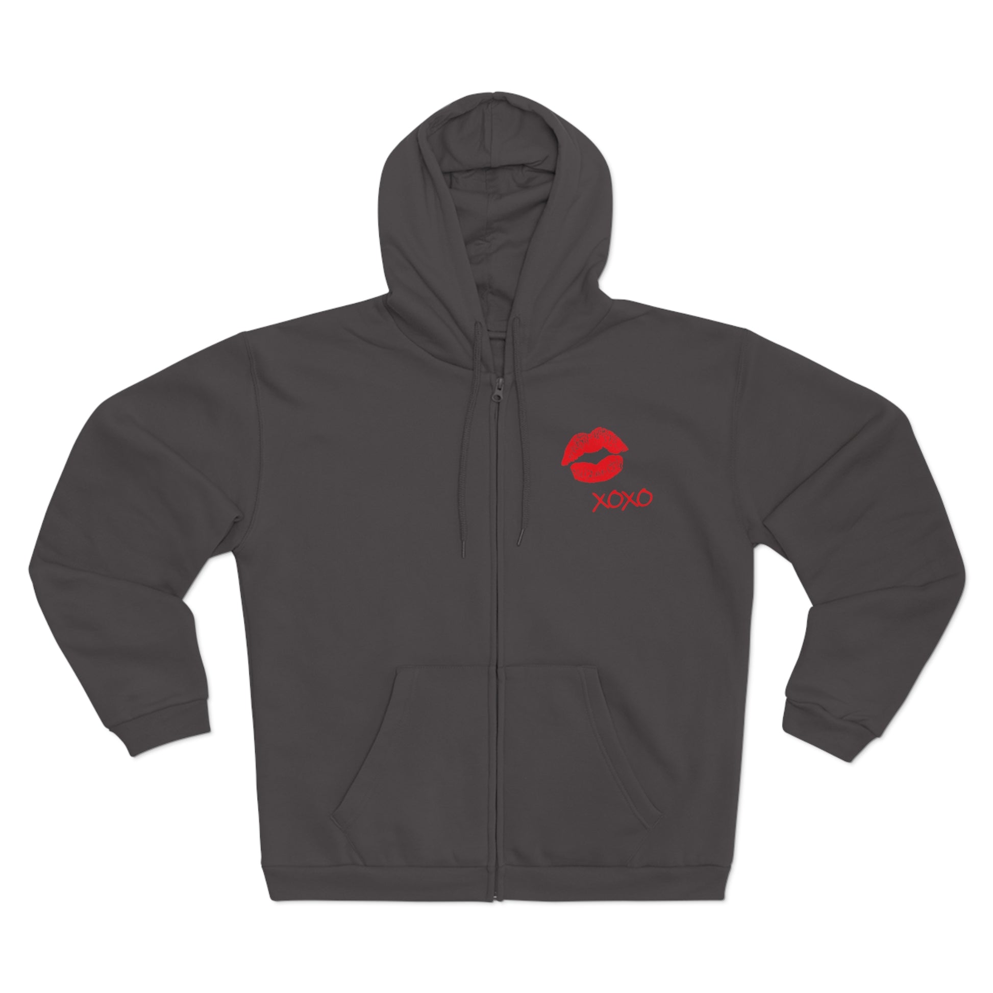 Lipstick Kiss Zip Hoodie — Red Lips XOXO Graphic Zip-Up Hoodie