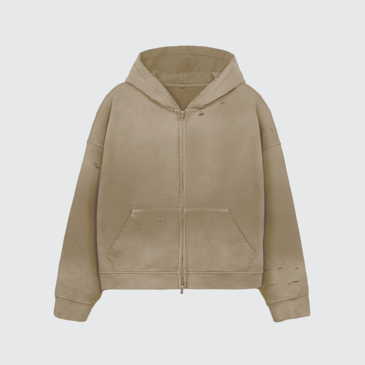 Heavyweight Distressed Dystopian Streetwear Zip-Up Hoodie