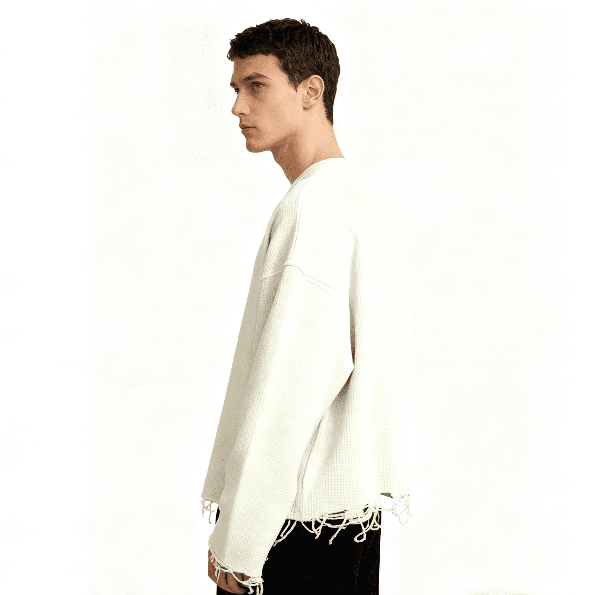 Heavyweight Waffle Cropped Long-Sleeve Shirt