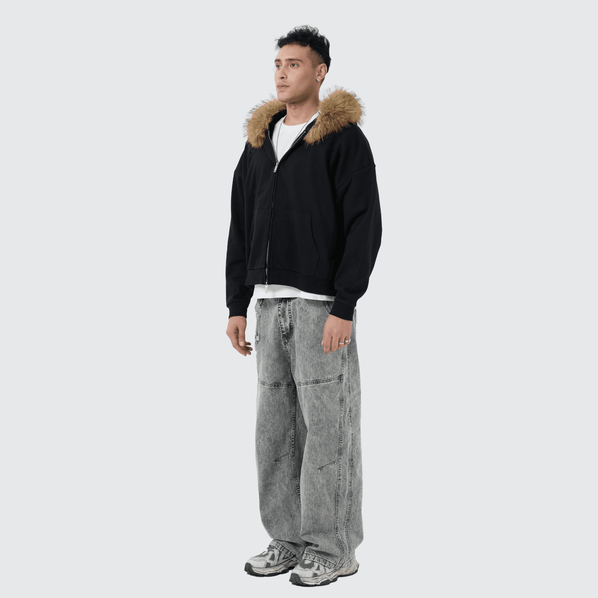 Heavyweight Fur-Trim Zip-Up Hoodie - Casual, Chic Streetwear