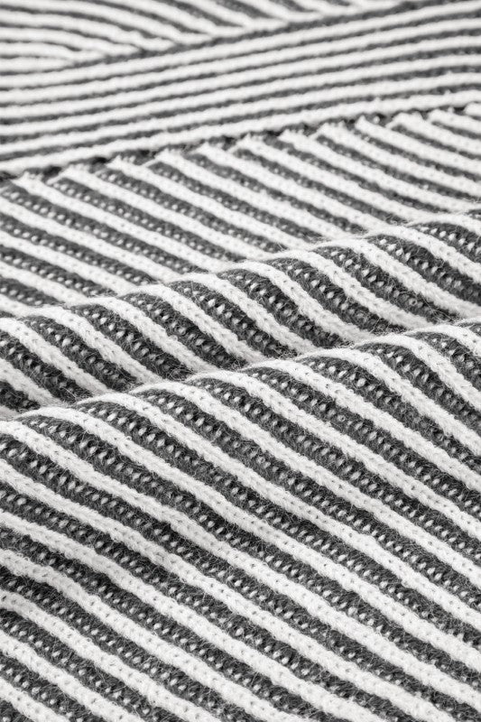 Stripe Ribbed Knit Boat Neck Sweater