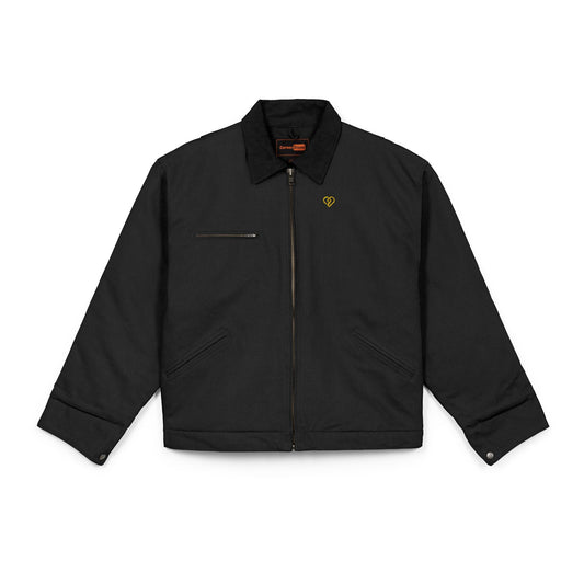 Embroidered Duck Cloth Work Jacket — Durable Black Workwear Jacket with Heart