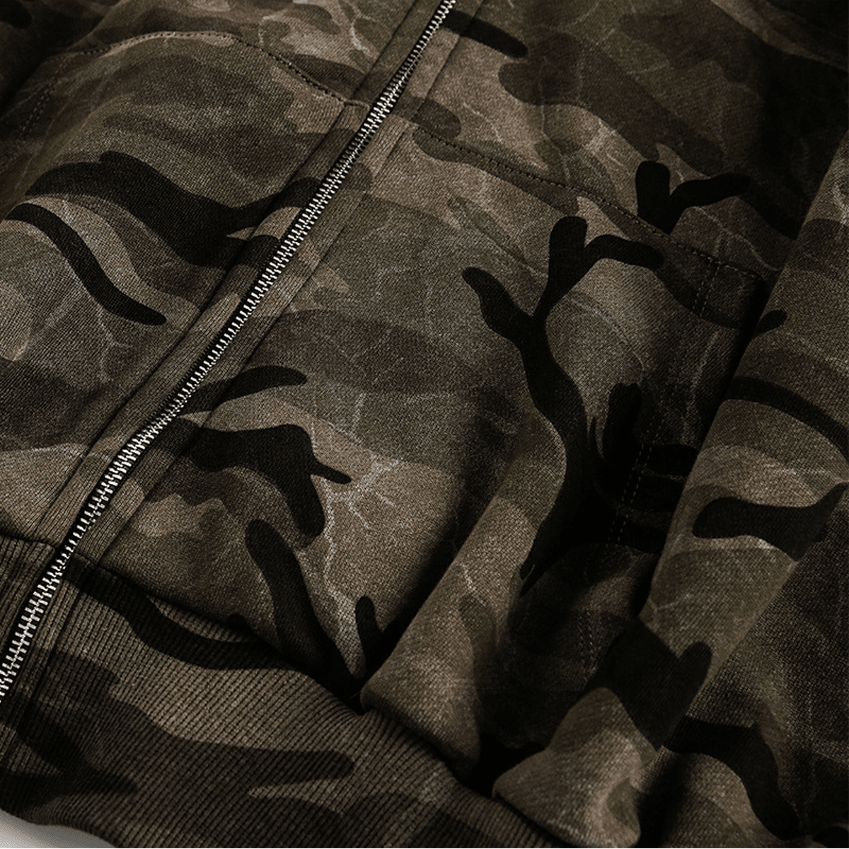 Heavyweight Camo Fur-Trim Zip-Up Hoodie
