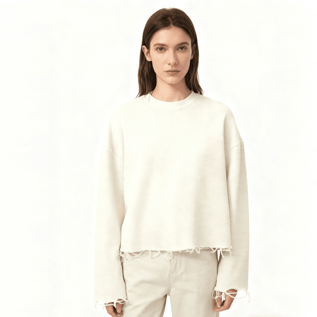Heavyweight Waffle Cropped Long-Sleeve Shirt