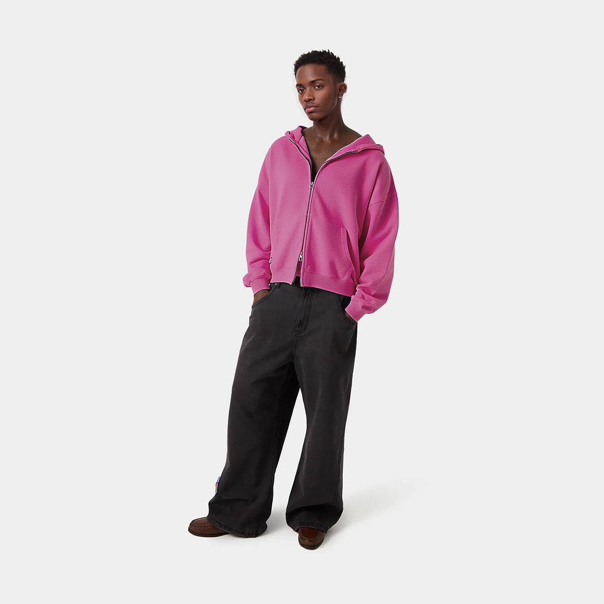 Heavyweight Cropped Double-Zip Hoodie - Casual Streetwear Sweatshirt