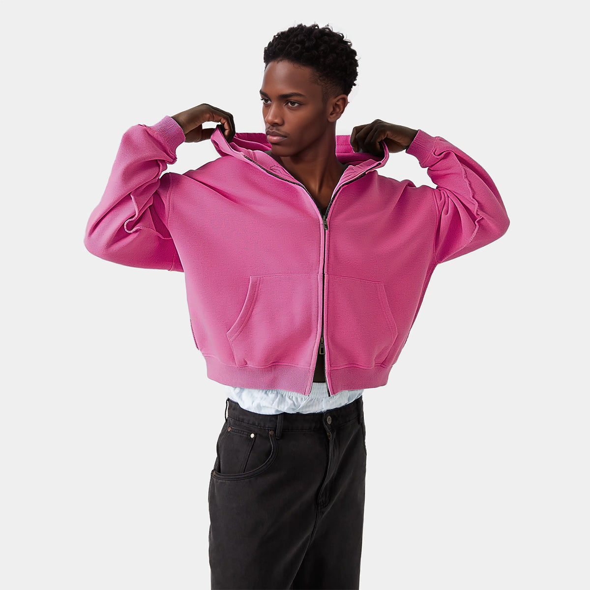 Heavyweight Cropped Double-Zip Hoodie - Casual Streetwear Sweatshirt