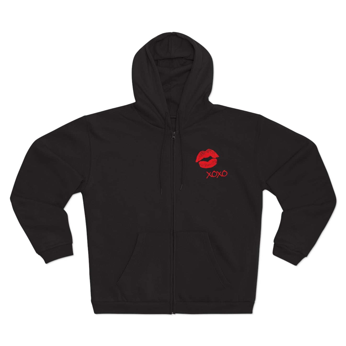 Lipstick Kiss Zip Hoodie — Red Lips XOXO Graphic Zip-Up Hoodie