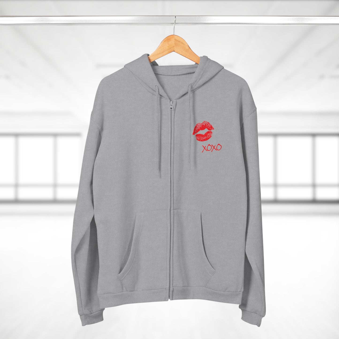 Lipstick Kiss Zip Hoodie — Red Lips XOXO Graphic Zip-Up Hoodie