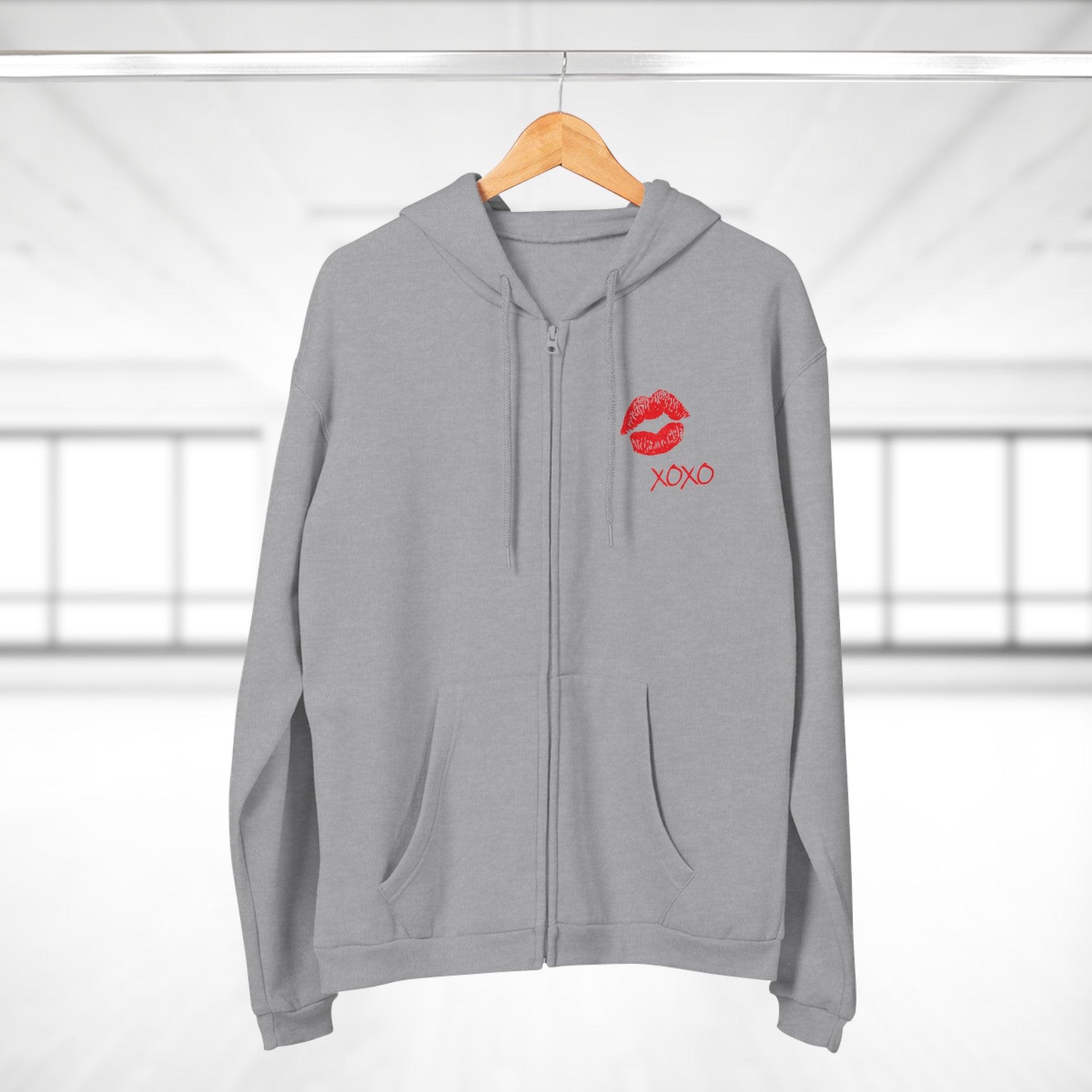 Lipstick Kiss Zip Hoodie — Red Lips XOXO Graphic Zip-Up Hoodie