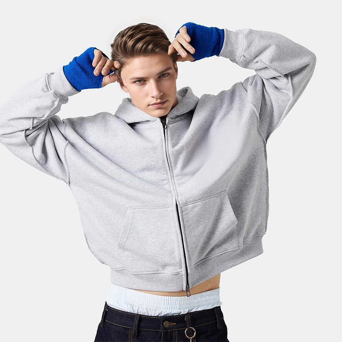 Heavyweight Cropped Double-Zip Hoodie - Casual Streetwear Sweatshirt