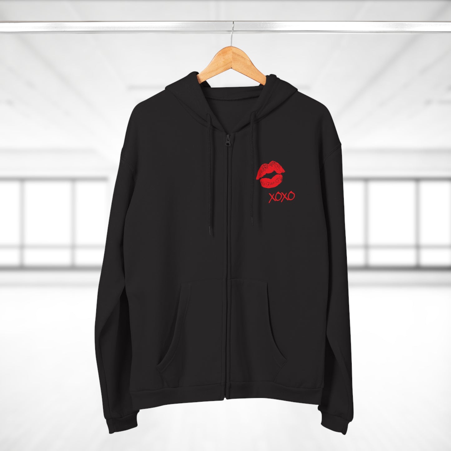 Lipstick Kiss Zip Hoodie — Red Lips XOXO Graphic Zip-Up Hoodie