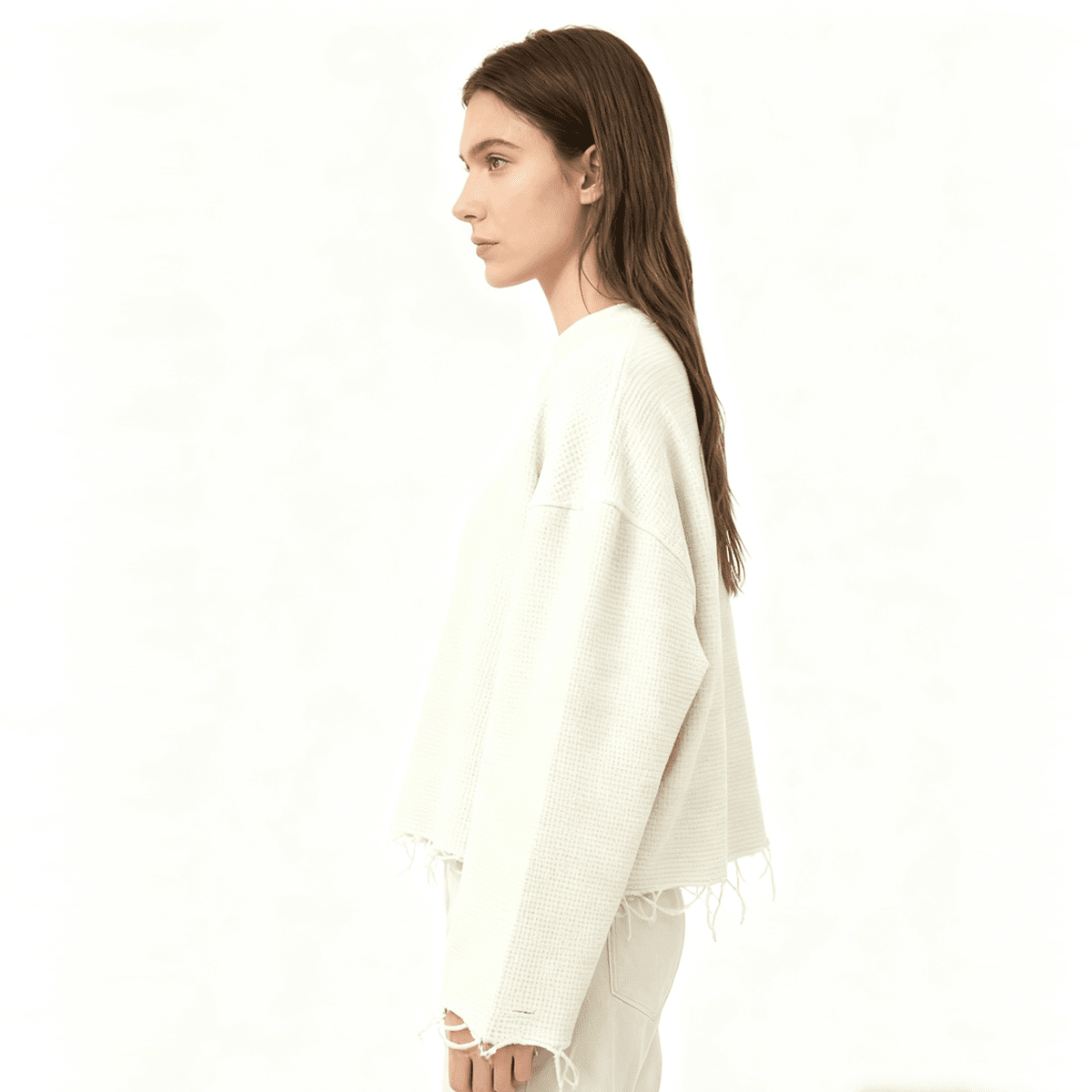 Heavyweight Waffle Cropped Long-Sleeve Shirt