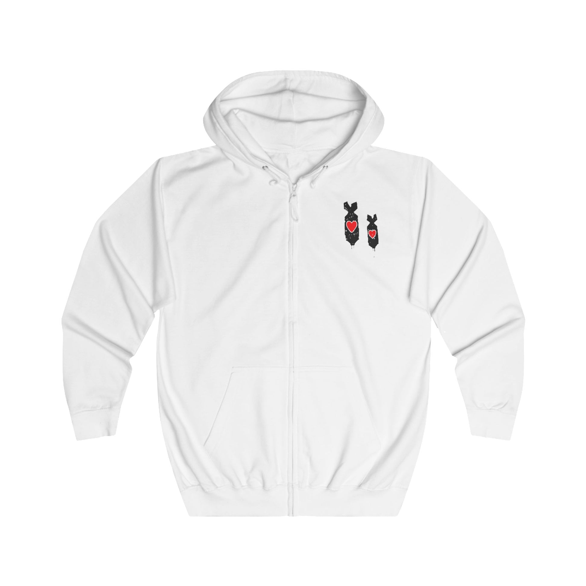 Love Bomb Zip Hoodie — Anti-War Graphic Full-Zip Hoodie