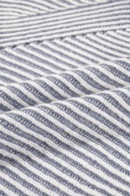 Stripe Ribbed Knit Boat Neck Sweater