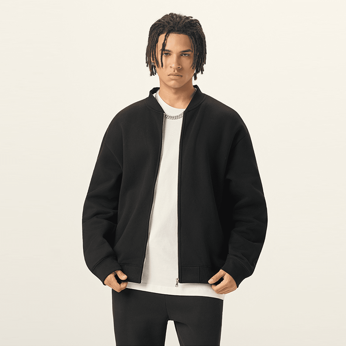 Heavyweight Fleece Zip-Up Baseball Bomber Jacket