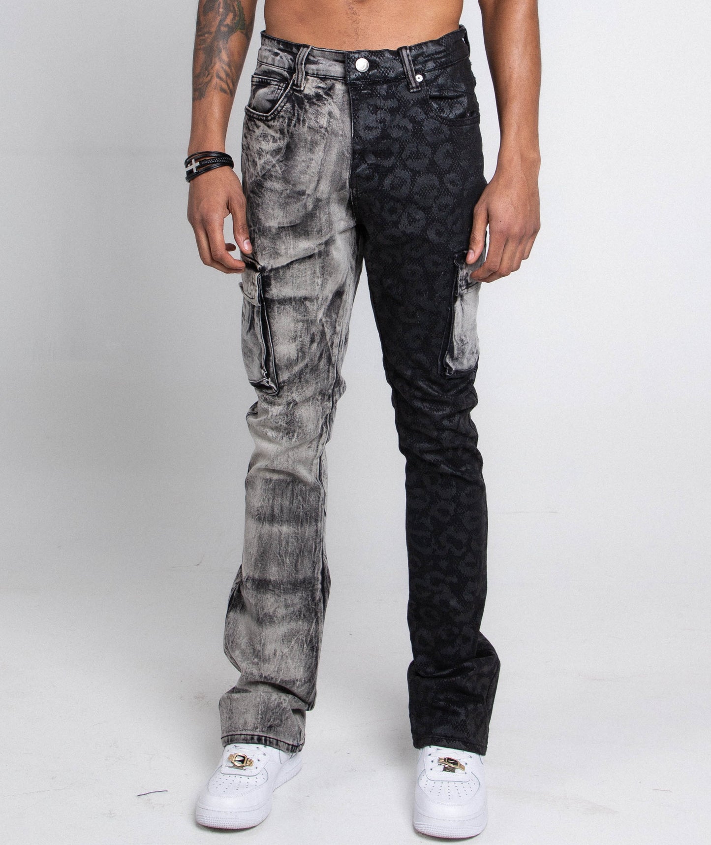 BLACK LACE STACKED JEANS