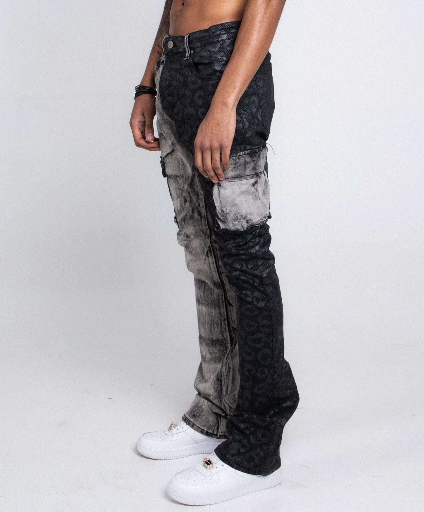 BLACK LACE STACKED JEANS
