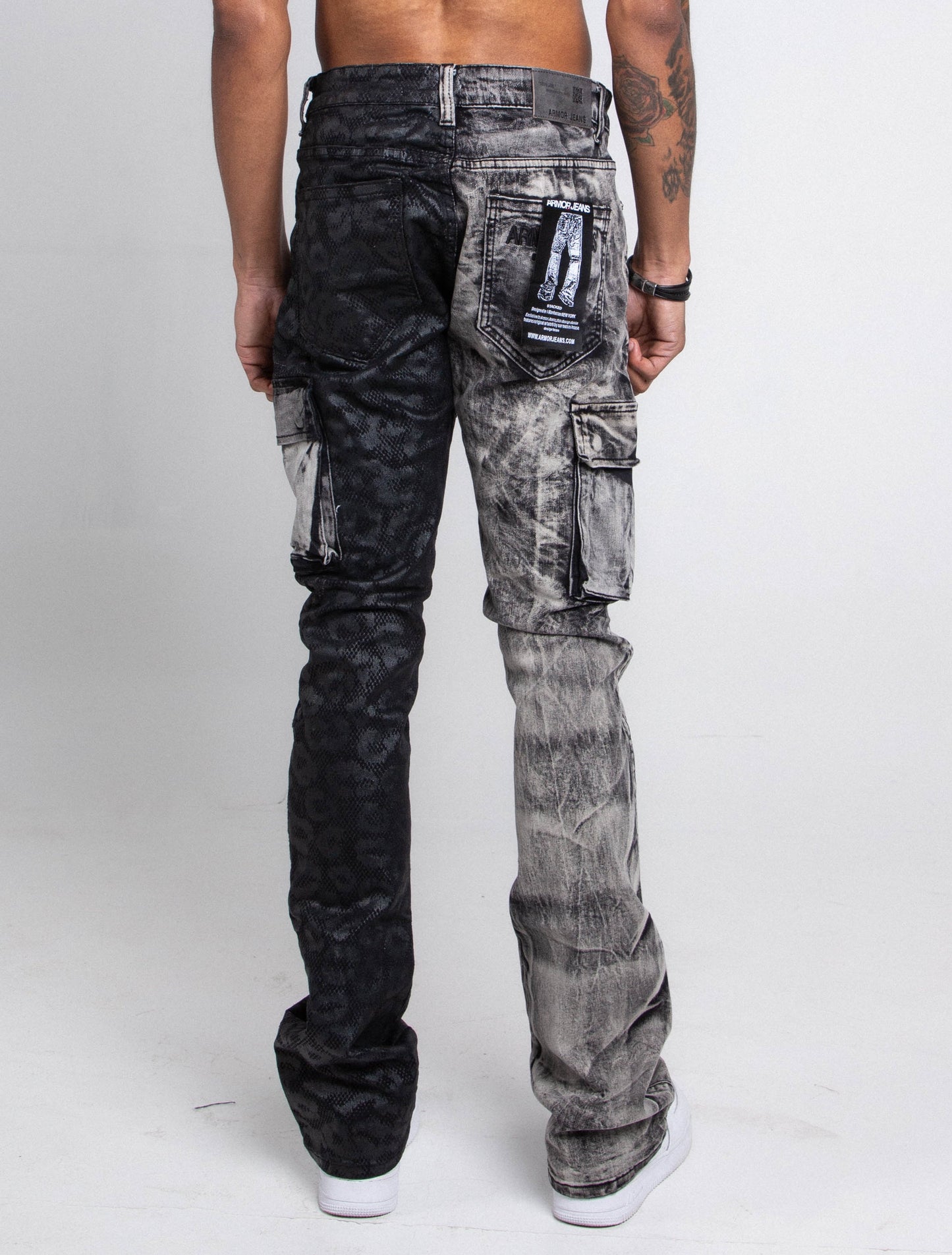 BLACK LACE STACKED JEANS