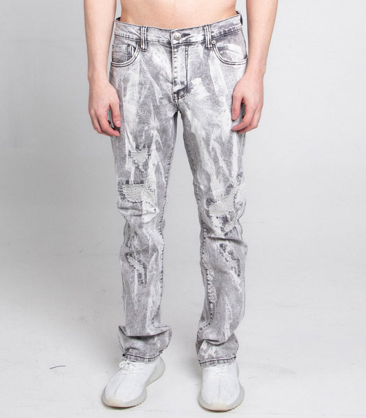 Vintage Painter Distressed Slim Fit Jeans - Gray/White
