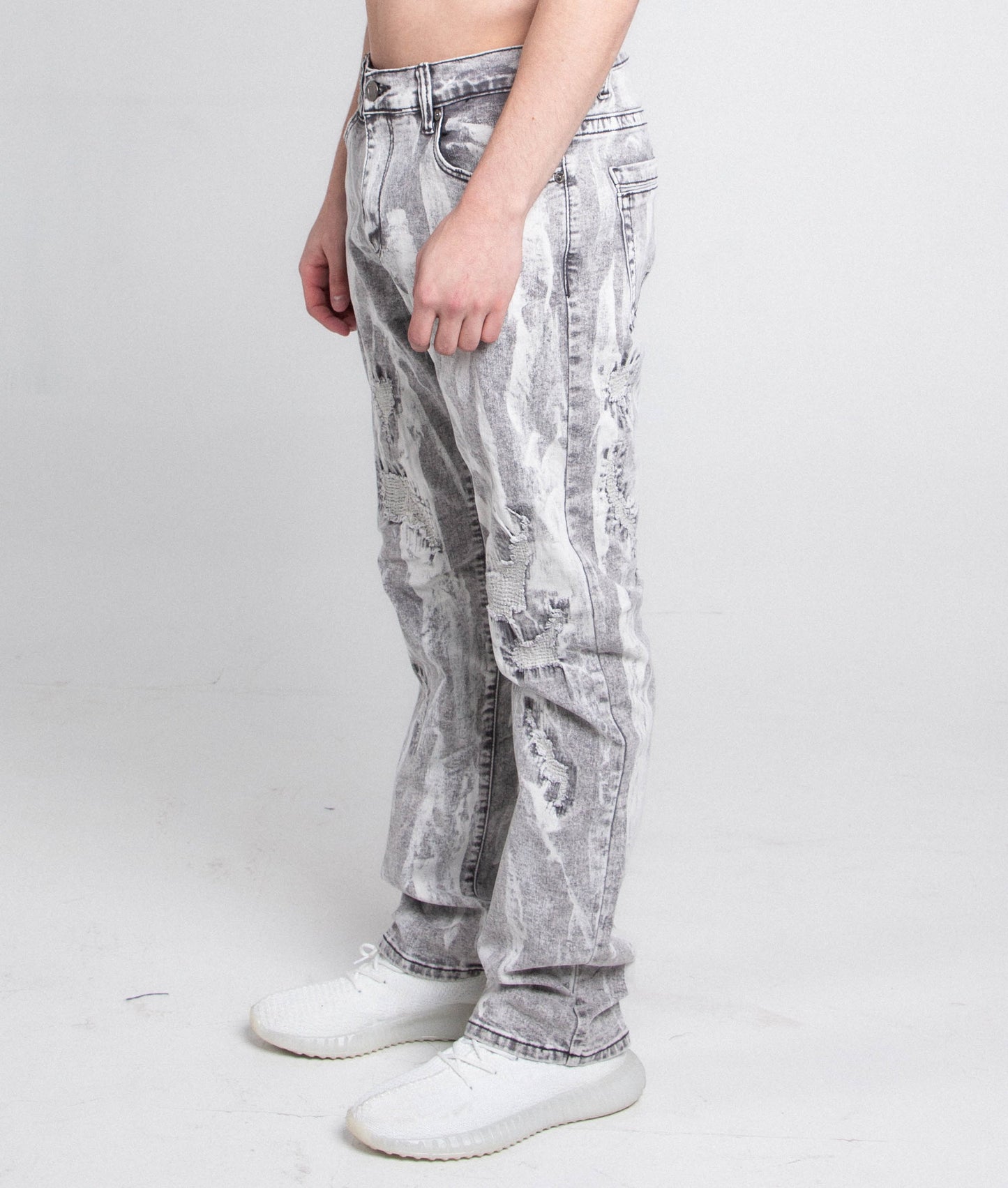 Vintage Painter Distressed Slim Fit Jeans - Gray/White