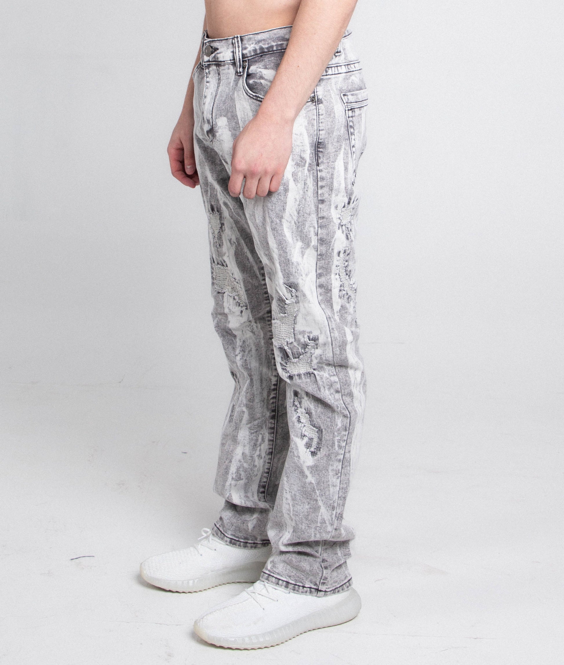 Vintage Painter Distressed Slim Fit Jeans - Gray/White