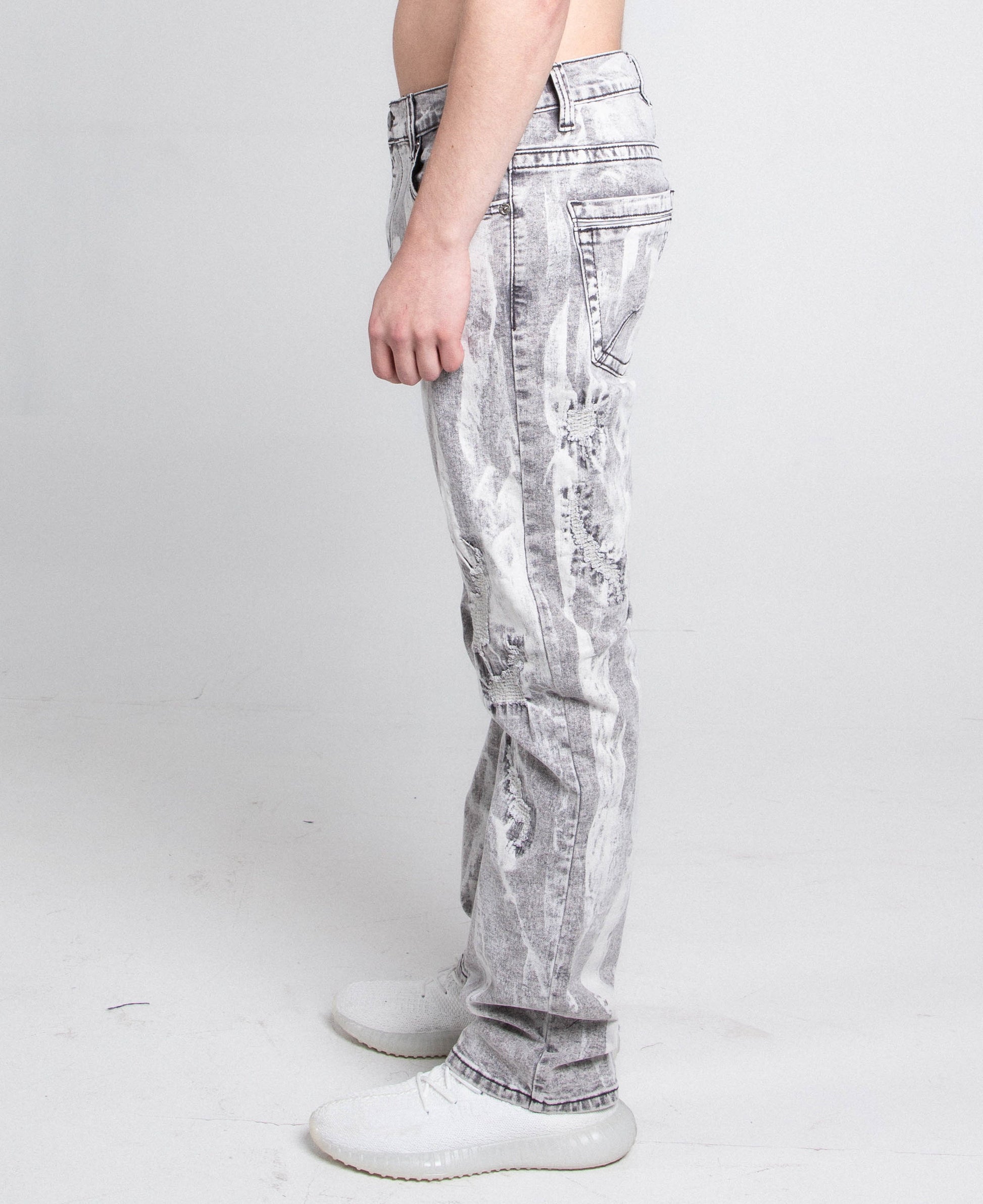Vintage Painter Distressed Slim Fit Jeans - Gray/White