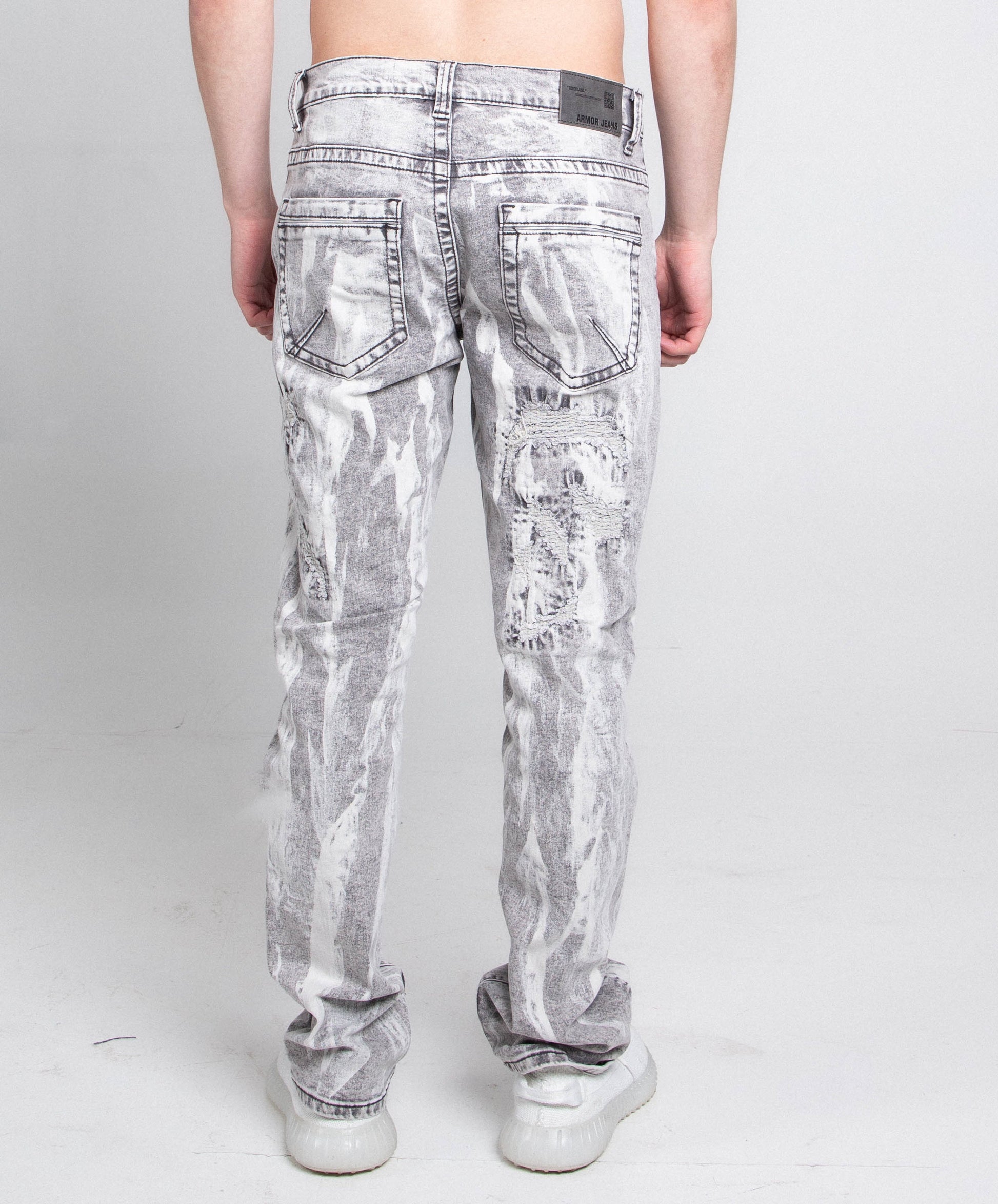 Vintage Painter Distressed Slim Fit Jeans - Gray/White