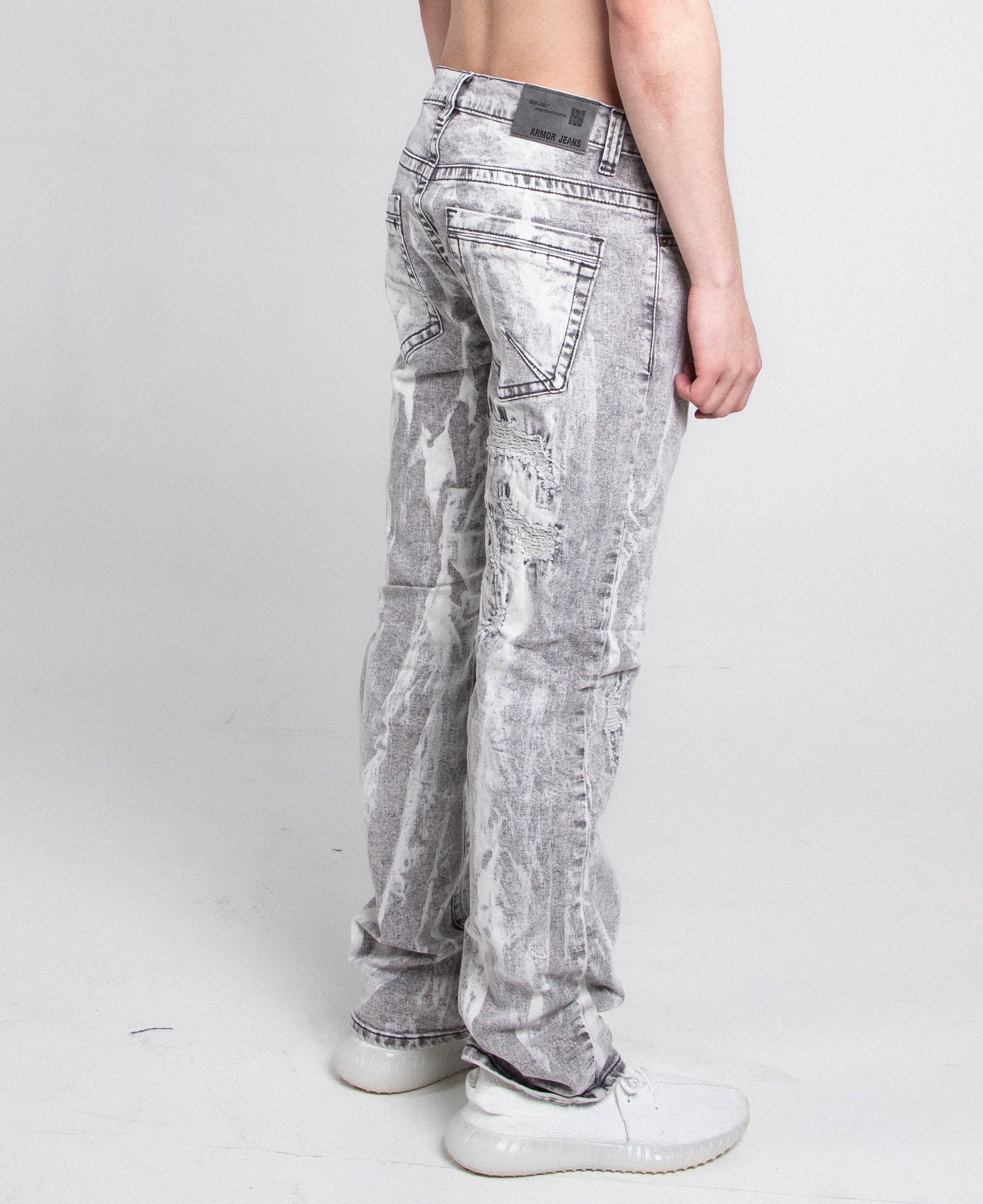 Vintage Painter Distressed Slim Fit Jeans - Gray/White