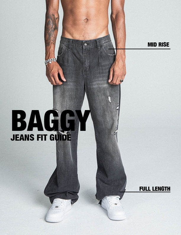 BLACK DISTRESSED BAGGY JEANS