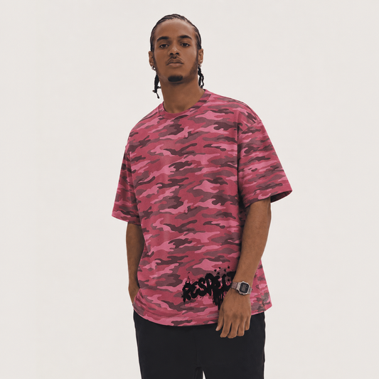 Heavyweight Rose Camo Oversized T-Shirt - Respect Graffiti Design