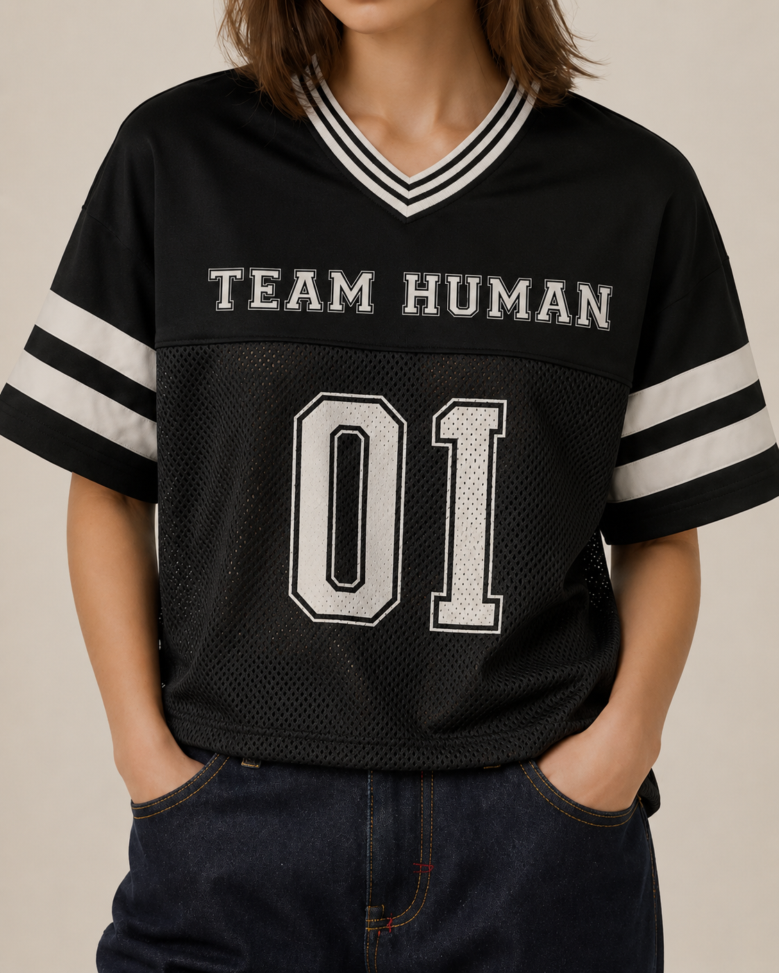 Football Jersey - Team Human / Respect - Vintage Mesh Style w Jacquard Collar