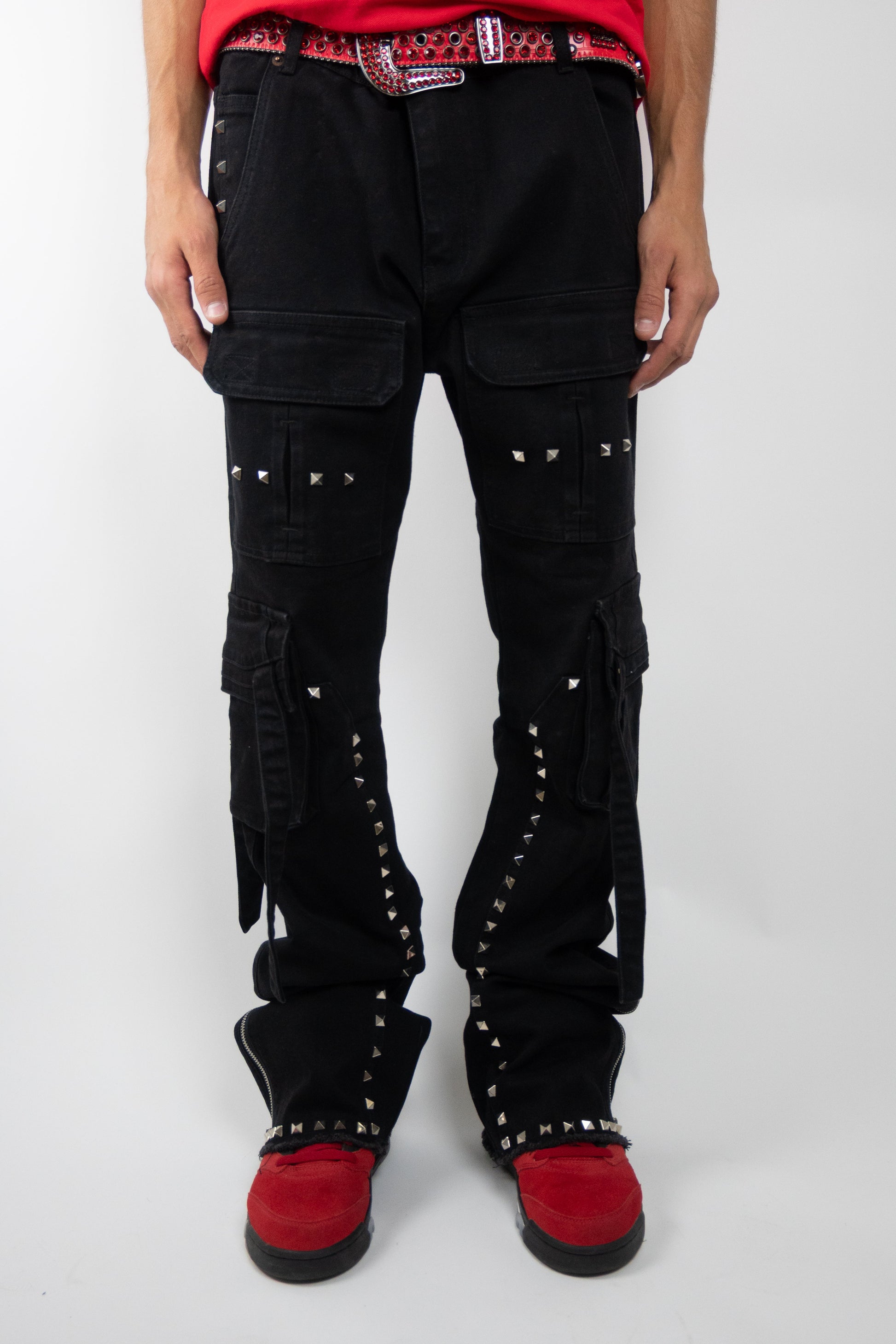 Studded Stacked Cargo Jeans