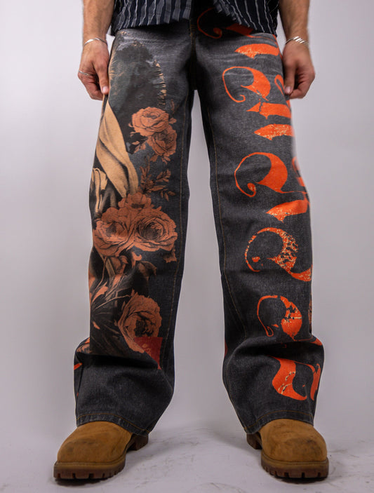 Graphic Printed Baggy Jeans