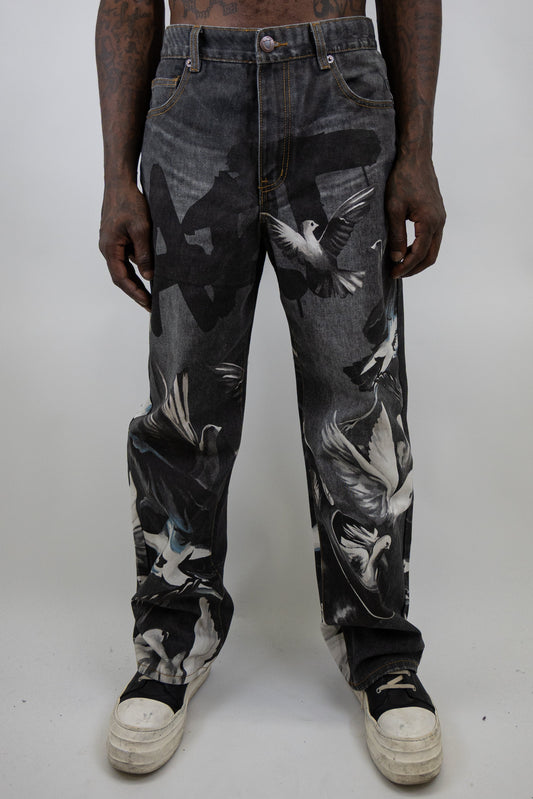 Graphic Printed Baggy Jeans