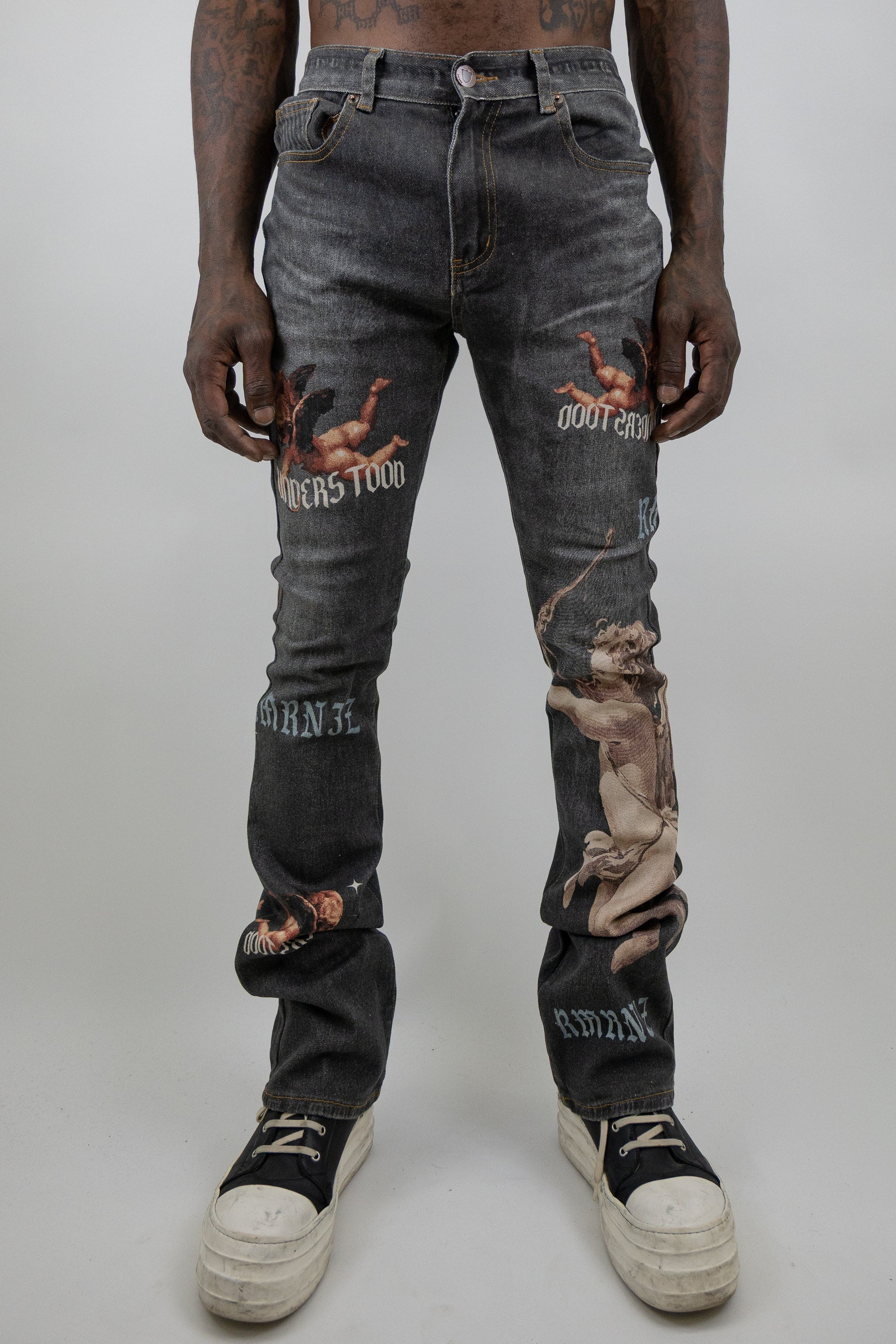 Graphic Printed Stacked Jeans