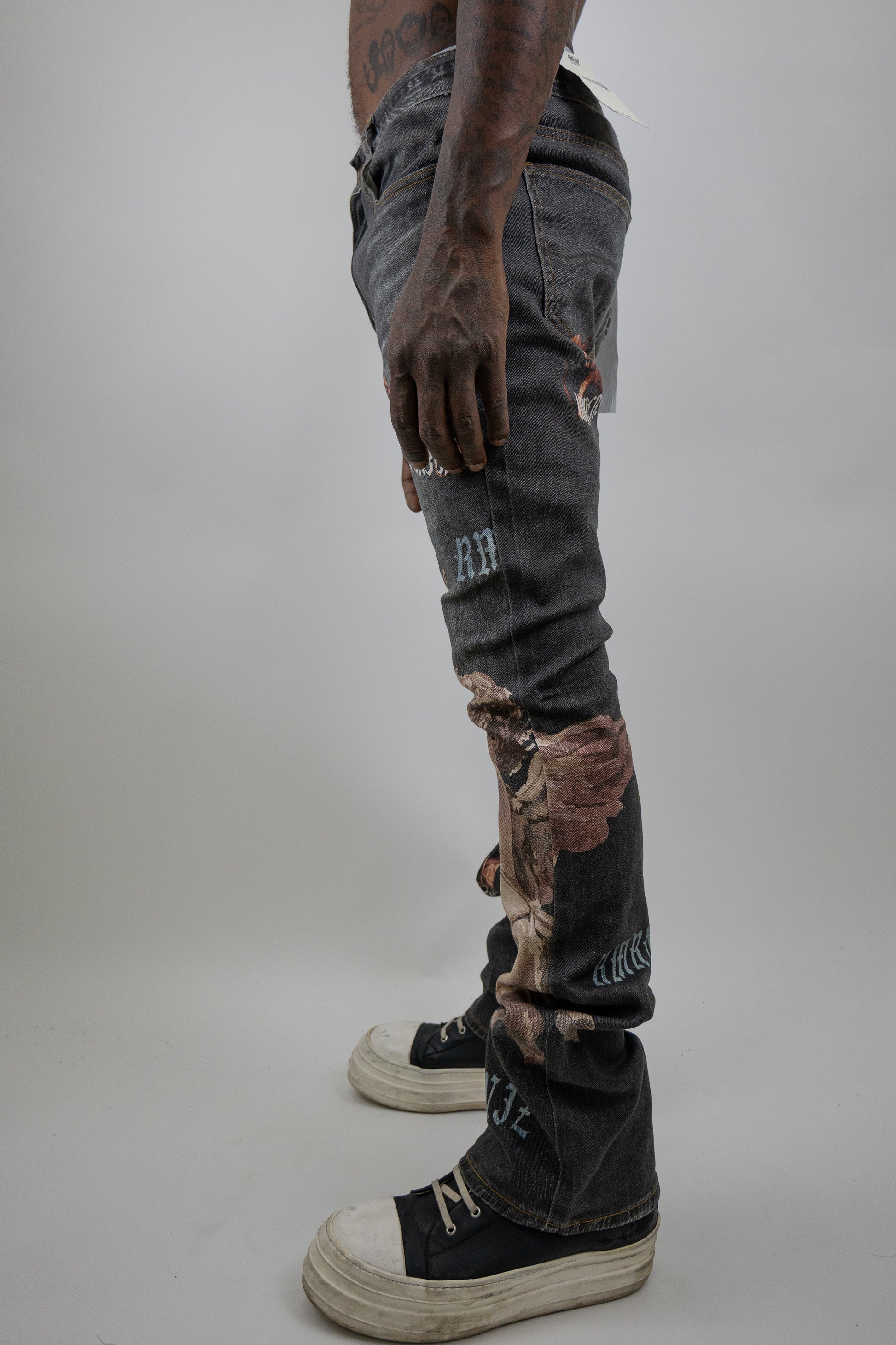 Graphic Printed Stacked Jeans