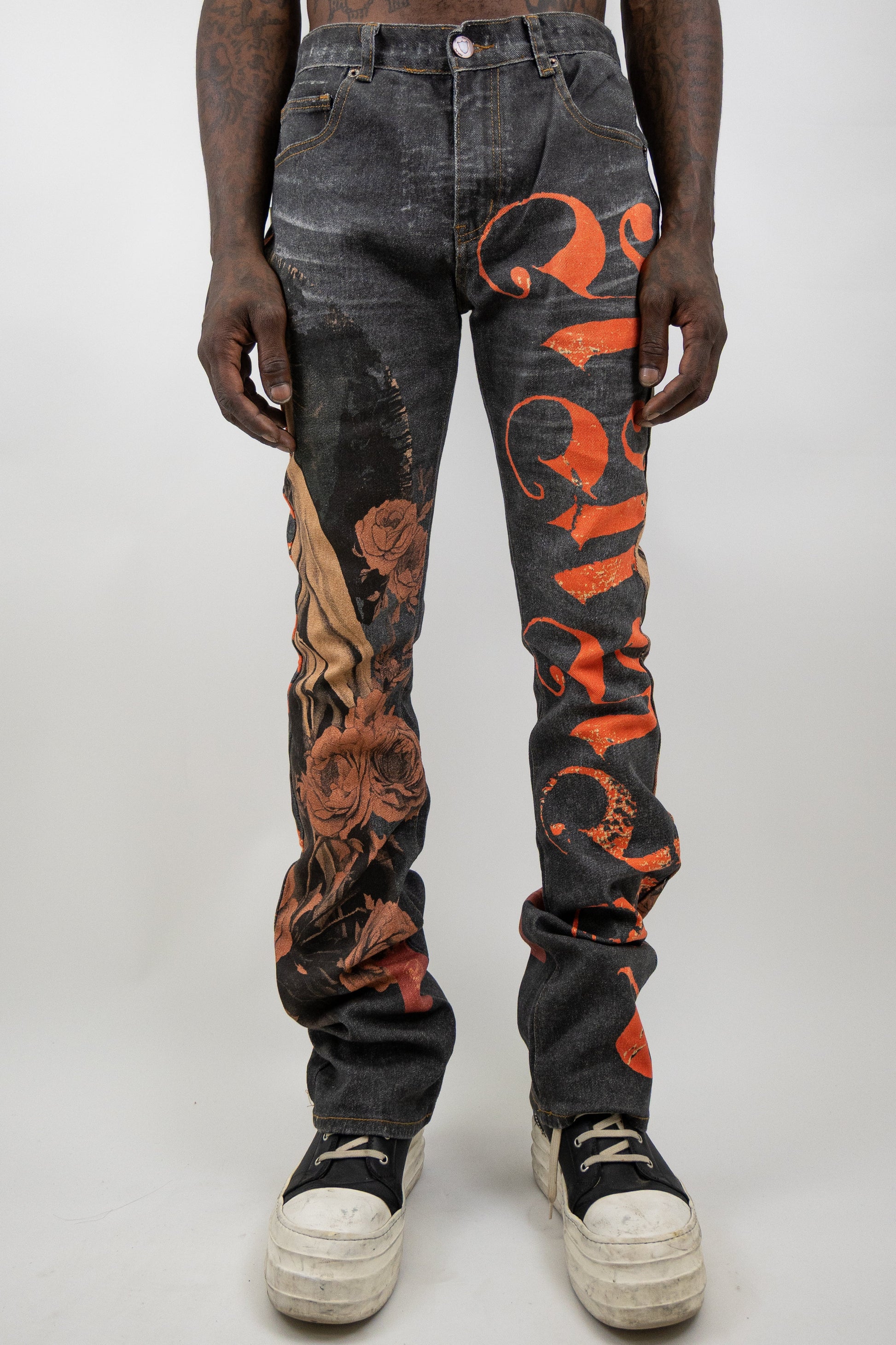 Graphic Printed Stacked Jeans