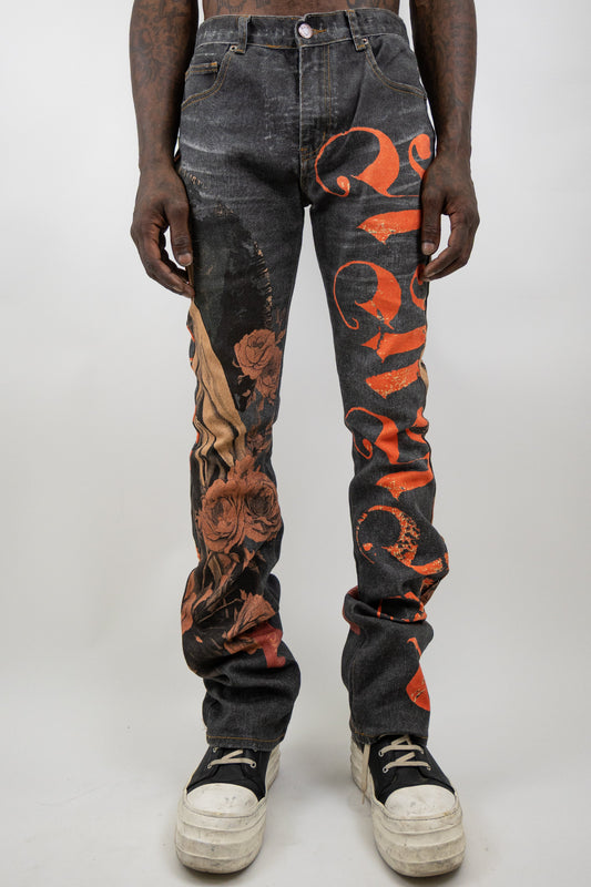 Graphic Printed Stacked Jeans