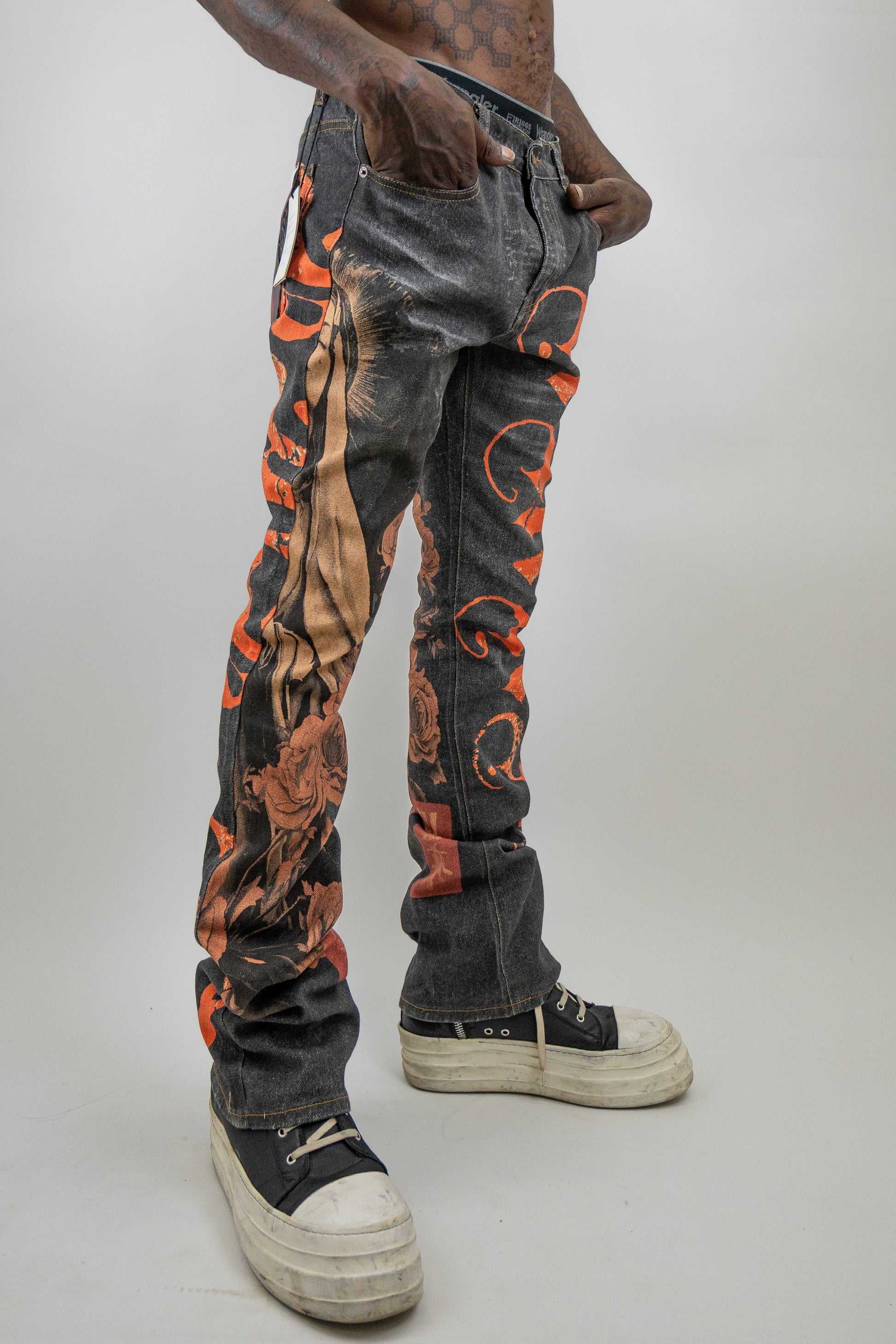 Graphic Printed Stacked Jeans