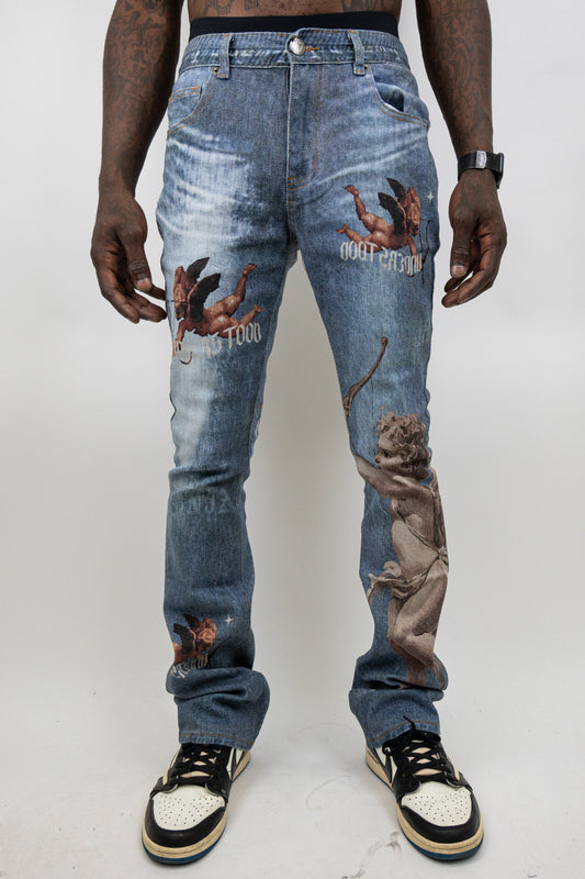 Graphic Printed Stacked Jeans