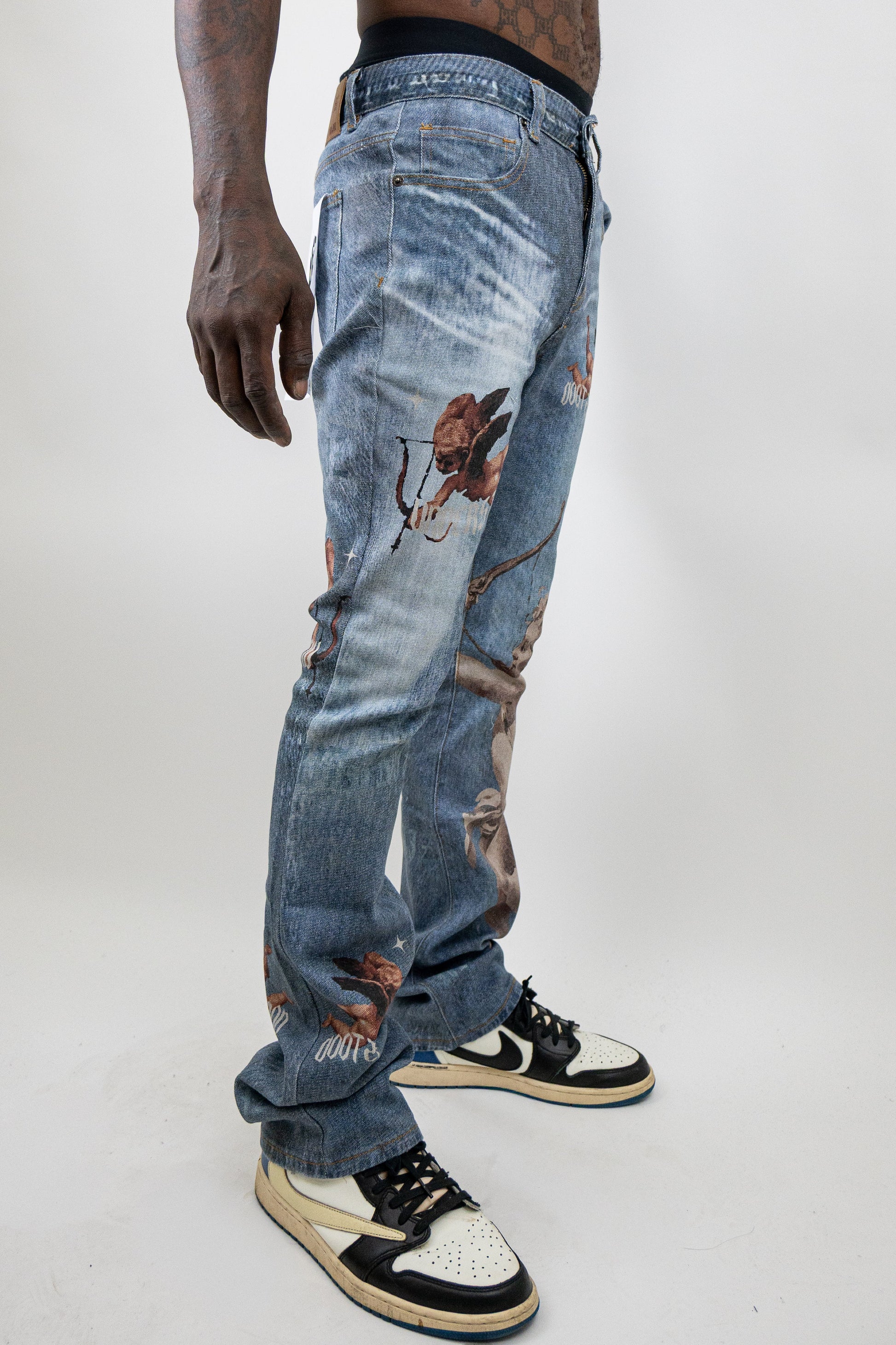 Graphic Printed Stacked Jeans