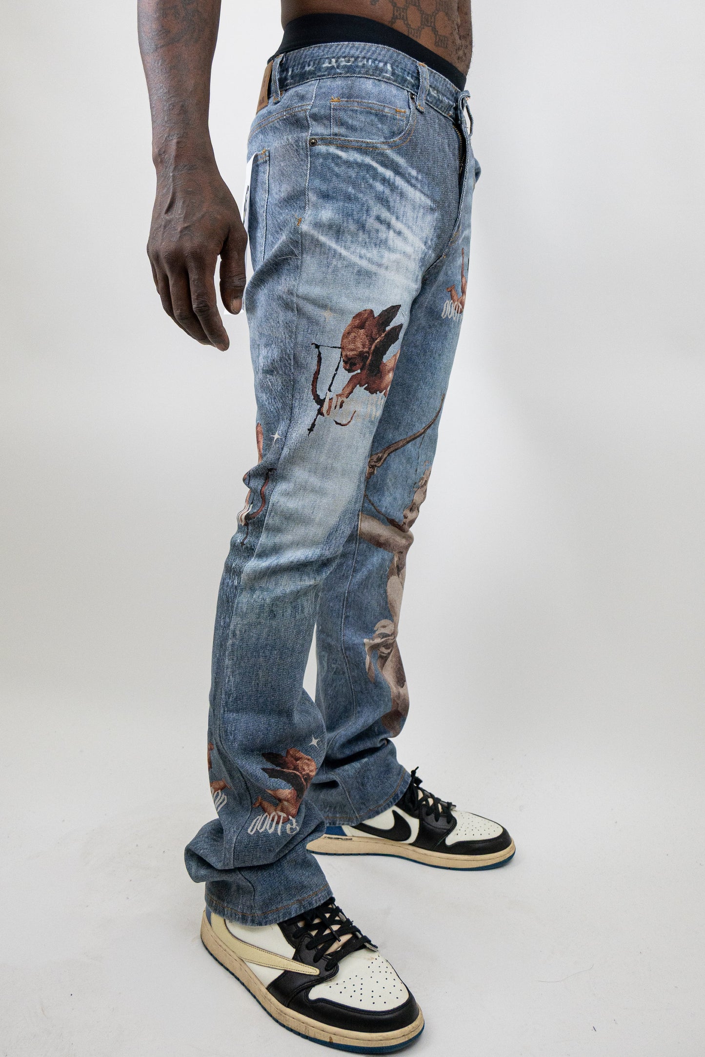 Graphic Printed Stacked Jeans