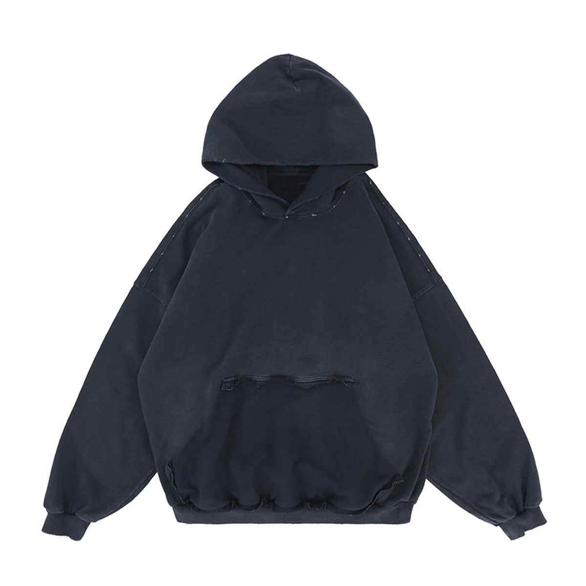 Oversized Heavyweight Distressed Hoodie W Reversed Pocket - Premium Streetwear Sweatshirt